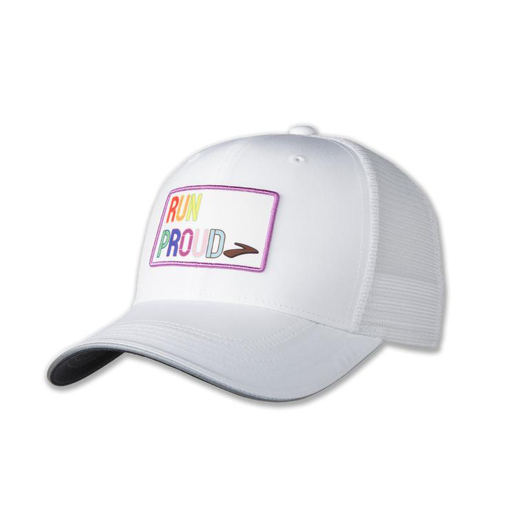 Brooks DISCOVERY TRUCKER Running Hat Womens Sale - White/Run Proud (ELP970486)